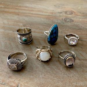 6 sterling silver rings various stones size 9